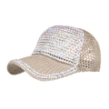 Sparkling champagne rhinestone baseball cap with metallic mesh for women's summer style - Khaki