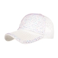 White baseball cap for women with glittering rhinestones and breathable hollow woven design - White