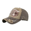 Gorra de béisbol de algodón lavado con parche de tiburón y diseño retro bicolor - Ajustable / Caqui