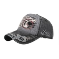 Gorra de béisbol de algodón lavado gris con bordado de tiburón y estilo urbano vintage - Ajustable / Gris