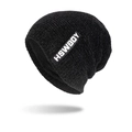 Soft black chenille knit beanie with a folded cuff and white HSWBOY woven label tag - Black