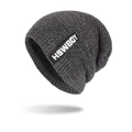Dark grey chenille knit beanie hat with HSWBOY woven label and thick fleece lining - Gray