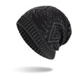 Men's slouchy beanie featuring a black and charcoal gray diamond jacquard knit pattern - Black