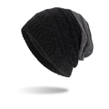Winter chunky chenille knit beanie in black with warm fleece lining for cold weather - Fleece Lined Style / Black
