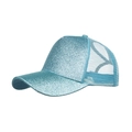 Casquette de baseball bleu clair à paillettes pour queue de cheval avec filet - Taille unique / Bleu