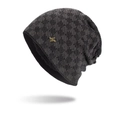Bonnet en maille damier d'hiver avec doublure polaire chaude et logo en métal gris - Noir