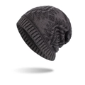 Winter chunky knit beanie in charcoal grey featuring textured diamond patterns and ribbed cuff - Gray