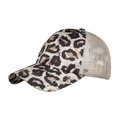 Gewaschene Trucker-Kappe mit Leopardenmuster, Netzrückseite und elastischem Pferdeschwanz - Leopardenprint