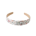 Floral print headband with pink and yellow flowers on khaki faux suede lining - Tiny Floral - Milk White