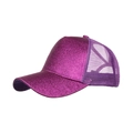Casquette de baseball violette pailletée pour queue de cheval avec dos en filet - Taille unique / Violet