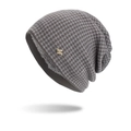 Winter knitted beanie in grey melange with warm faux fur lining and metal logo - Fleece Lined Houndstooth (Gray) / Gray