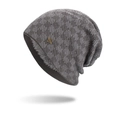 Bonnet en tricot taupe d'hiver avec doublure polaire et étiquette logo en métal - Gris