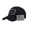 Taktische schwarze Baseballkappe mit USA-Patch und US-Flaggen-Stickerei-Detail - Verstellbar / Schwarz Stoff