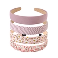 Set of 4 pink fabric headbands featuring floral patterns, plaid, and matte finishes - Pink Series Style
