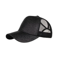 Casquette de baseball noire pailletée avec filet arrière et ouverture queue-de-cheval - Taille unique / Noir