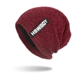 Winter knit chenille beanie in wine red with warm black fleece lining for cold weather - Burgundy