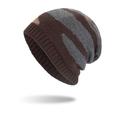 Winter striped knit beanie in brown and grey tones with a cozy ribbed cuff design - Coffee