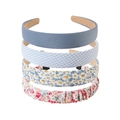 Set of four Korean style headbands featuring blue floral, plaid, and denim fabric textures - Blue Series Style