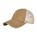 Verwaschene beige Baseballkappe mit weißem Netz und elastischen Bändern für Pferdeschwänze - Khaki