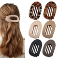 Große Haarklammern im Set in Matt-Schwarz, Beige und Leopardenmuster für Frisuren - Hohle ovale Haarklammer (Stil H) / 6er Set