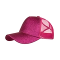 Casquette de baseball à paillettes rose vif avec filet respirant pour queue de cheval - Taille unique / Rose rouge