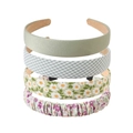 Set of 4 stylish floral and checkered headbands in soft green and lavender tones - Green Collection Style