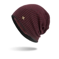 Winter thermal knit beanie in red and black houndstooth pattern with warm fleece lining - Fleece Lined Houndstooth (Wine Red) / Burgundy