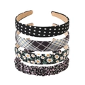 Set of 4 floral and checkered fabric headbands featuring polka dots and daisy patterns - Black Collection Style