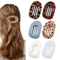 Flache ovale Haarspangen im Set mit Leopardenmuster und Unifarben auf gewelltem Haar - Hohle ovale Haarklammer (Stil L) / 6er Set