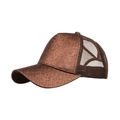 Casquette de baseball pailletée pour queue de cheval en bronze et mesh aéré - Taille unique / Café