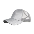 Casquette de baseball à paillettes argentées avec filet gris pour queue de cheval - Taille unique / Argent