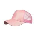 Casquette de baseball rose pailletée pour queue de cheval avec maille filet respirante - Taille unique / Rose Clair