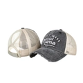 Graue und beige Trucker Cap im Vintage-Stil mit Don't Mess with Mama Stickerei und Netz - Pferdeschwanz-Stil