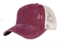 Burgunderfarbene Vintage Trucker-Kappe mit Netzrücken und gekreuztem Pferdeschwanz-Loch - Burgunderrot