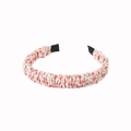 Chic puffy floral headband featuring pink blossoms with a pleated fabric cloud-like texture - Tulip Ruched - Pink White