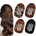 Set mit vier matten ovalen Haarklammern mit Schildpatt-Muster und schwarzem Finish - Stil F (Glänzende Ovale Klammer) / 4-teiliges Set / Schildpatt/Glanzschwarz-Kombi