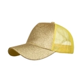 Casquette de baseball dorée à paillettes avec fente pour queue de cheval et filet - Taille unique / Maille Jaune Doré
