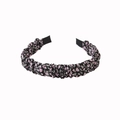 Elegant pleated floral headband in black with pink and lilac flowers for women - Tulip Ruched - Black Purple