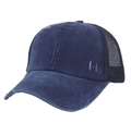 Dunkelblaue Ponytail-Baseballkappe im Distressed-Look mit Mesh-Rückseite und Gummiband - Marineblau