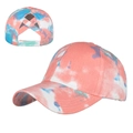 Berretto tie-dye da donna con cinturini incrociati e foro per coda di cavallo alta - Regolabile / Rosa/Verde/Blu