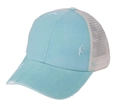 Verwaschene hellblaue Trucker-Cap mit weißem Mesh und Vintage-Pferdeschwanz-Design - Himmelblau