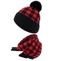 Set invernale con cappello e sciarpa a maglia a quadretti rossi e neri con pompon finto - Quadri rossi e neri