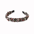 Women's pleated headband featuring small pink floral pattern on black fabric fabric - Floral Ruched - Black Pink