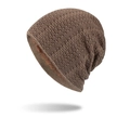 Bonnet en tricot marron chiné pour homme avec doublure polaire chaude pour l'hiver - Kaki