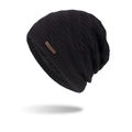 Bonnet tricoté noir pour homme avec doublure polaire épaisse et motif losange - Noir