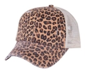 Vintage-Baseballkappe mit Leopardenmuster, Kreuzgummiband und beigem Netzrücken - Kaffee Leopard