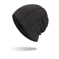 Bonnet d'hiver en tricot gris foncé avec doublure en polaire noire pour hommes et femmes - Noir