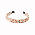 Elegant floral fabric headband with pleat design in white with red and yellow flowers - Floral Ruched - Orange Red