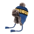 Winter trapper hat in dark blue with geometric patterns and faux fur ear flaps - Blue
