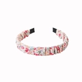 Floral print ruched headband with pink and blue blossoms on a cream fabric base - Floral Ruched - Red Blue